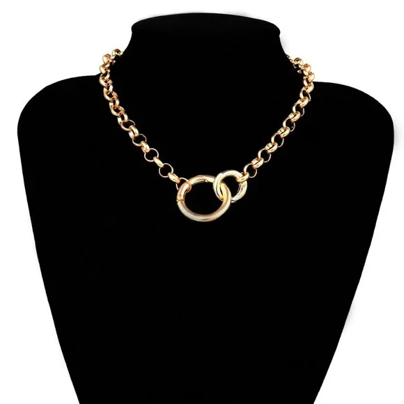NEW gold double interlock circle link chain necklace - Picture 5 of 5